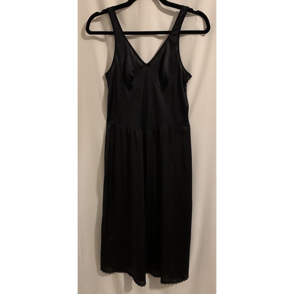 Vintage Warners Black Lace Slip Dress Size 36 Nightgown Knee Length